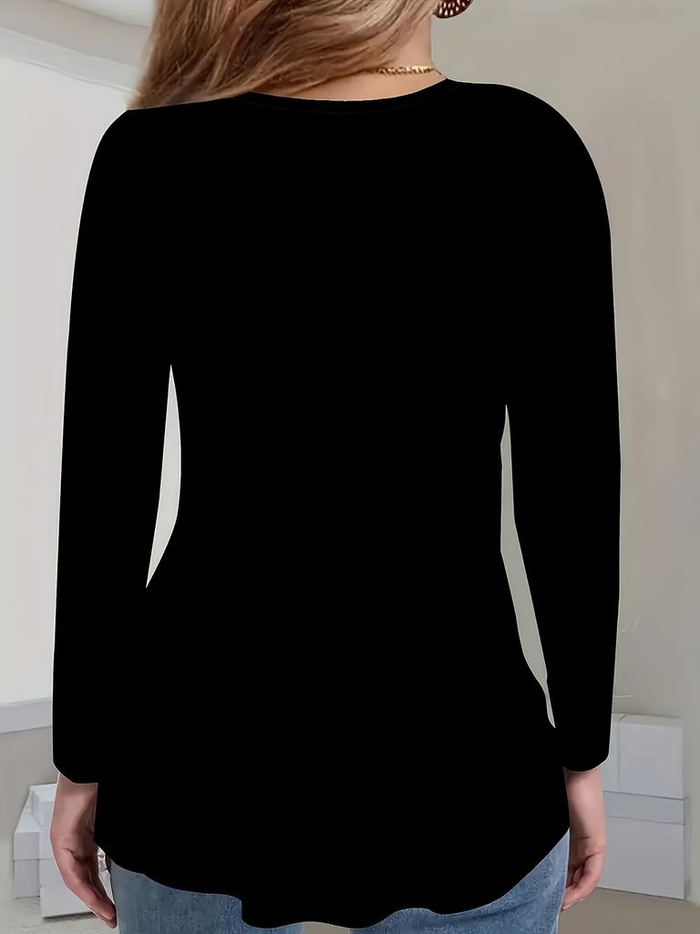 Ladies Plus Casual Long Sleeve T-Shirt, Side Pocket, All Season Comfort, Machine Washable, Comfortable Fit
