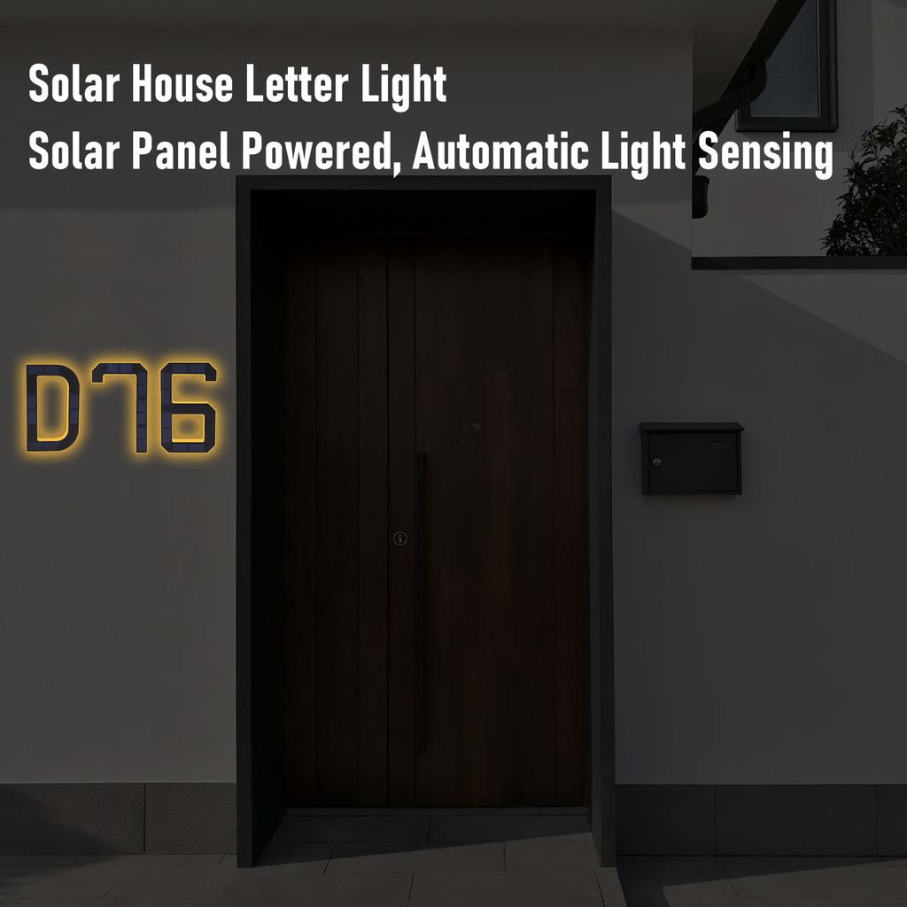 9 Inch Solar House Number Water Proof Auto Sensing LED Outside Address Sign Light Modern Style Black Number 6
