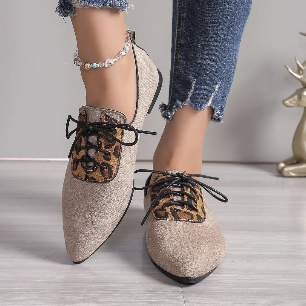 2024 Autumn New Pointed Toe Shallow Casual Shoes Women Flat Comfort Lace-up Shoes Breathable Anti-slip Sneaker Zapatos De Mujer