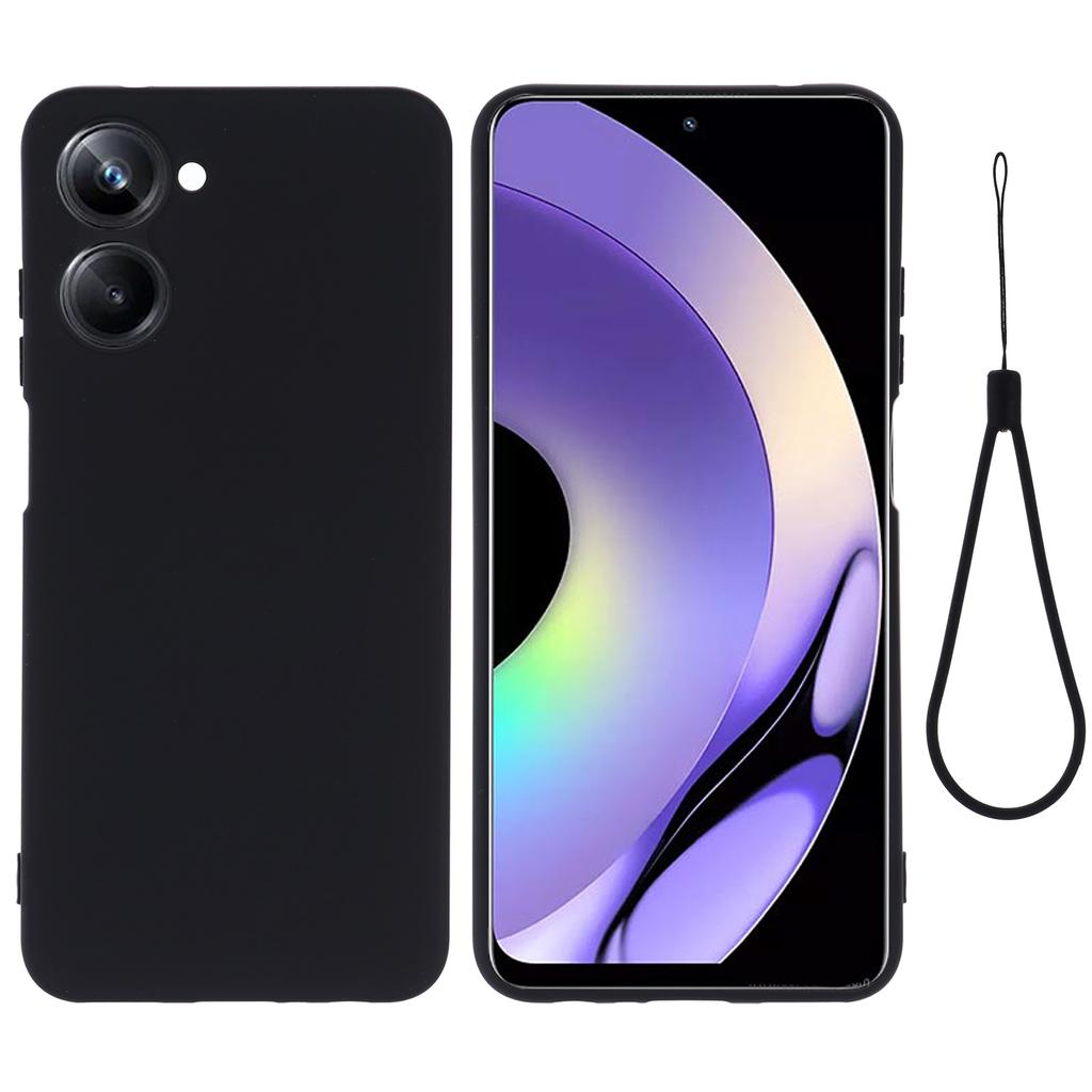 For Realme 10 4G Precise Cutout Phone Case Liquid Silicone Drop-proof Back Cover with Strap