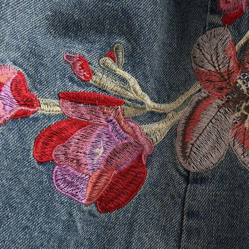 Indie Folk Embroidery Denim Vintage Elastic High Waist Loose Wide Leg Women's Pants Calf-Length Pants for Women Clothing Fashion