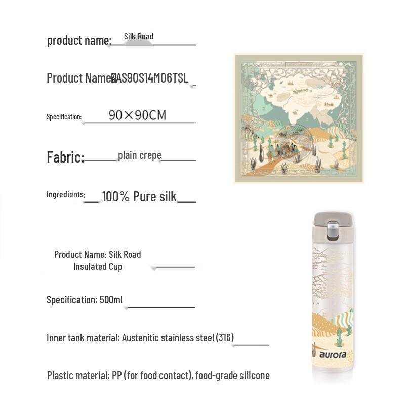 Aurora Silk Road Mulberry Silk Scarf & Insulated Cup Set