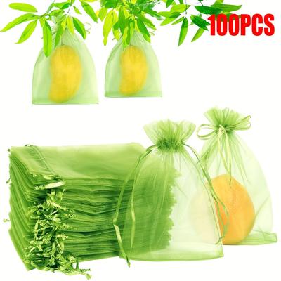 100pcs Reusable Orchard Net Bags for Plant Planting Protection Bags - Breathable Organza with Drawstring Net Bags, Insect and Bird Barrier