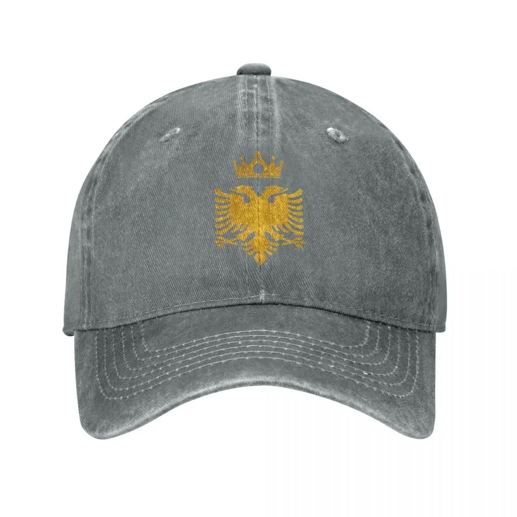 Gold Eagle Unisex Style Baseball Cap Albanian Flag Distressed Denim Washed Hats Cap Vintage Outdoor Workouts Headwear