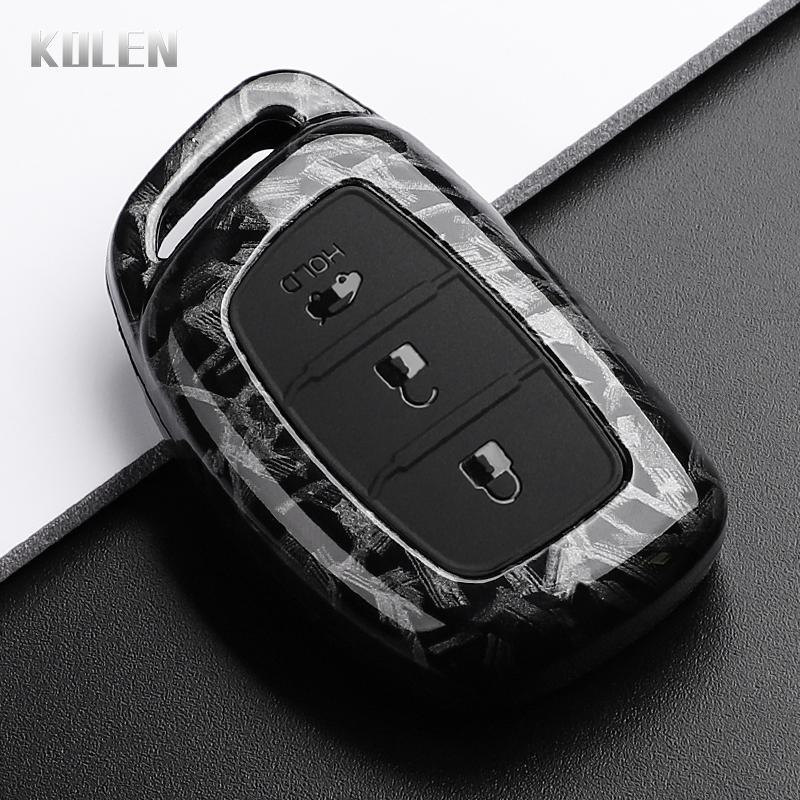 ABS Koolstofvezel Auto Sleutelhoes Cover Voor Hyundai Tucson Santa Fe Rena Sonata Elantra Creta Lx35 Lx45 110 130 140 Accessoires Tas gray