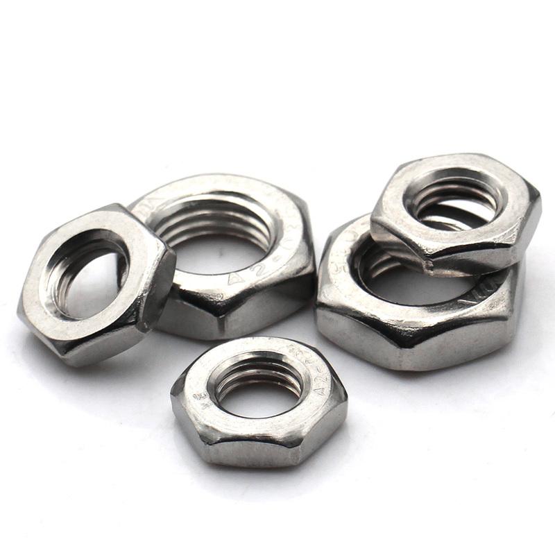 304 Stainless Steel Thin Hex Fine Thread Nuts Metric M4-M24