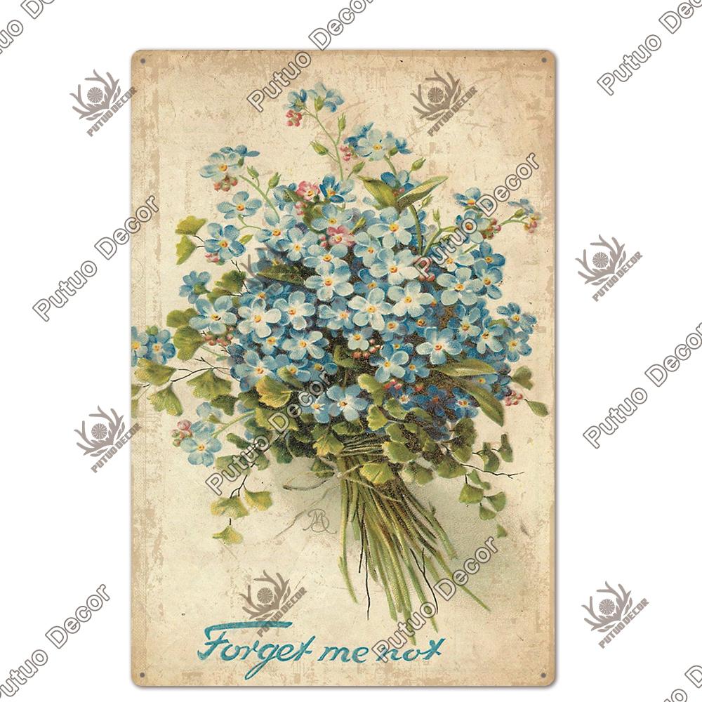 Decor Flower Plaque Metal Vintage Tin Sign Wall Decoration Posters for Home Garden Kitchen Living Room Iron Painting