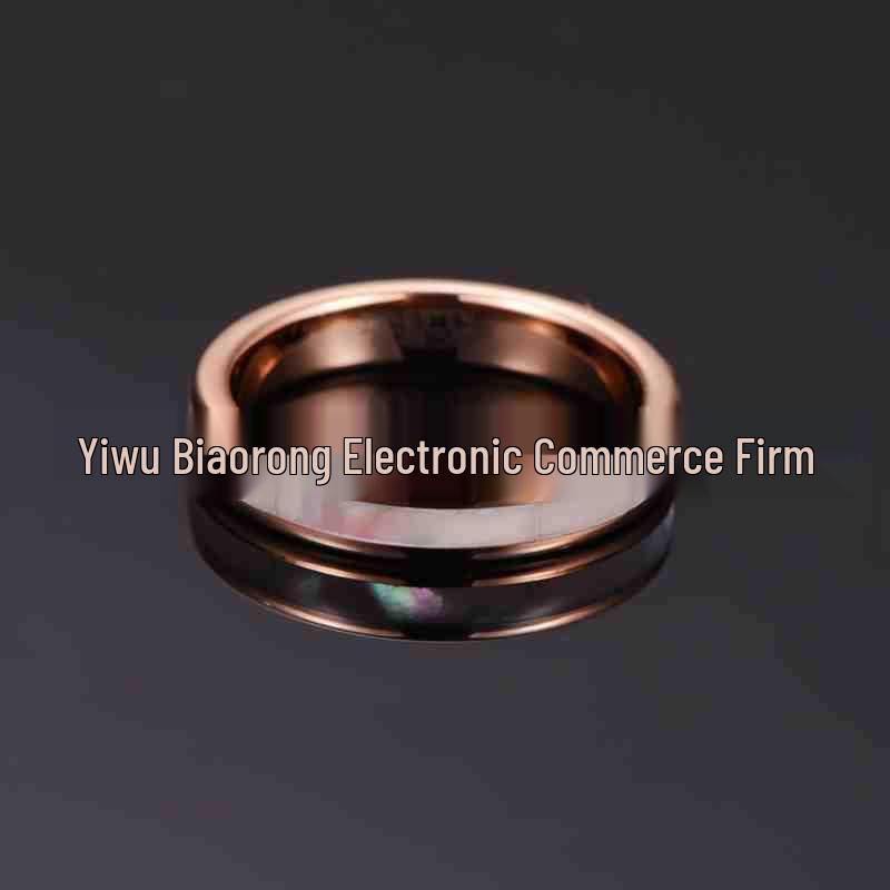 Dámský prsten z wolframové oceli s 4mm intarzií z bílé perleti v barvě růžového zlata, velikost US 5-10