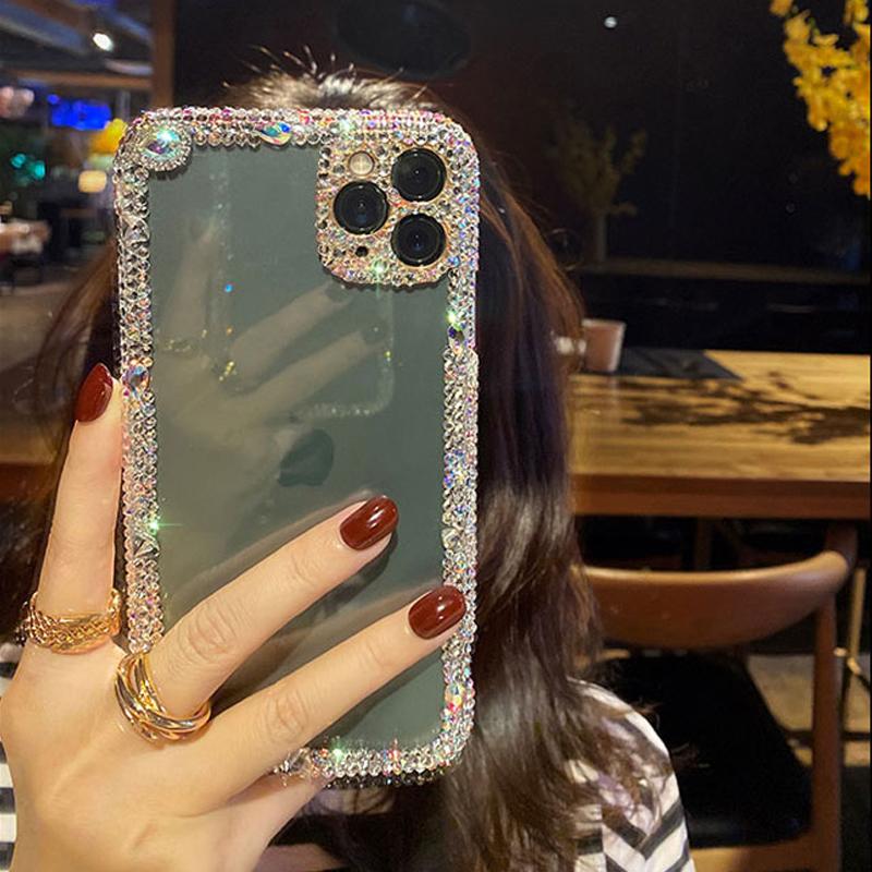 For iPhone15 14 13 12 11 Pro Max X XR XS Transparent All Inclusive Drop Resistant Soft Silicone Protective  Diamonds Phone Case Goddess Luxury Flash