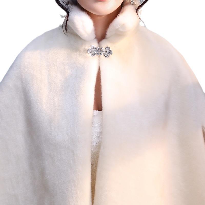 Warm Winter Wedding Faux Fur Bridal Shawl Cloak