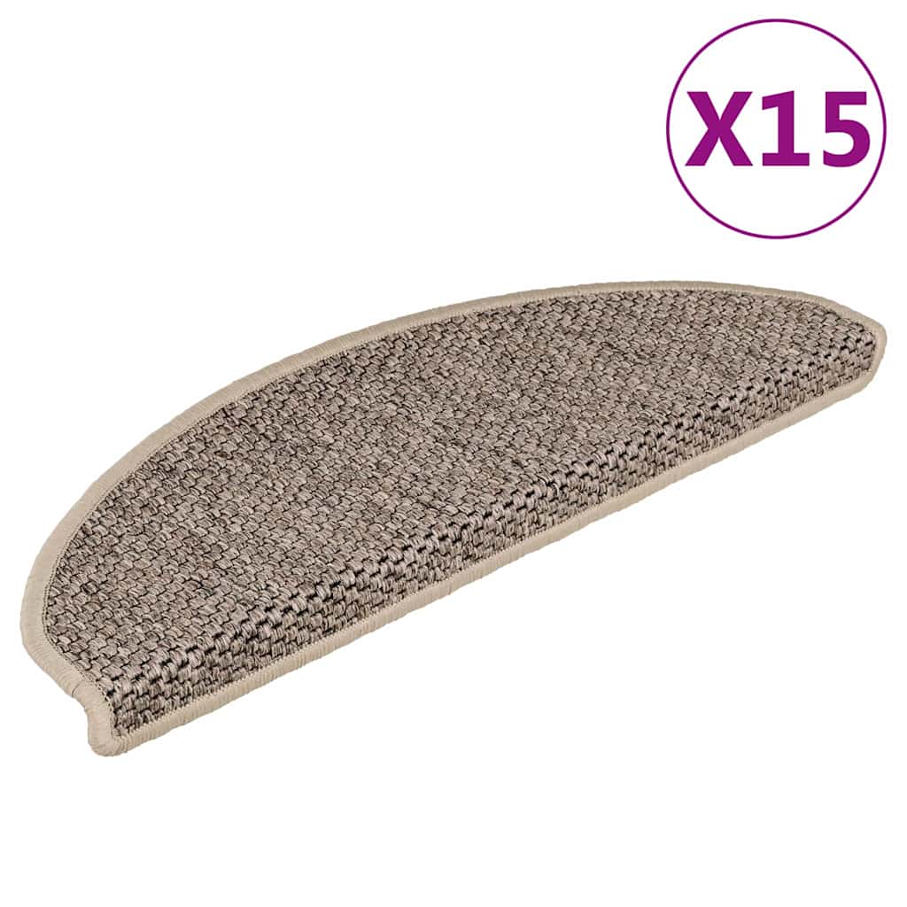 Self Adhesive Stair Mats Sisal Look 15 pcs 65 x 21 x 4 cm Dark Beige