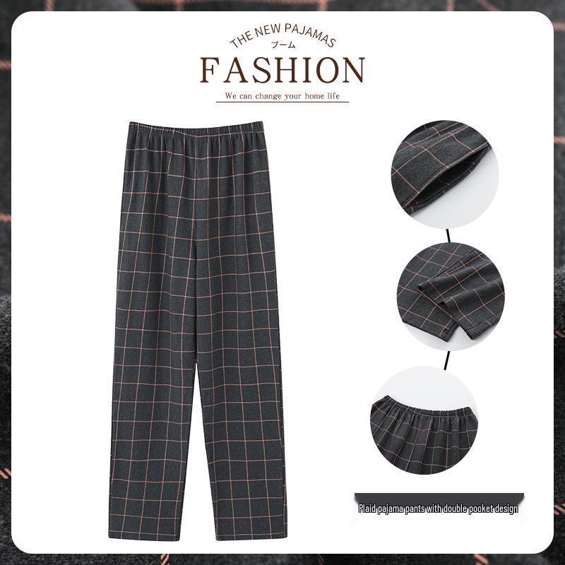 Herren Plus Size Baumwoll Karomuster Lockerer Pyjamahose für Frühling & Herbst 4XL (approx. 100-110 kg) black