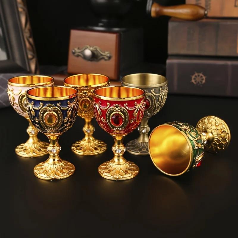 Pahar de vin metalic gravat manual, stil european, pentru casă, bar, sufragerie și decor pentru casă, model medieval Sfântul Graal, vintage