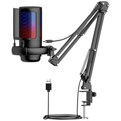 USB-Mikrofon RGB-Lichteffekt Flexibler Halter für PC-Handy Plug-and-Play-Gaming