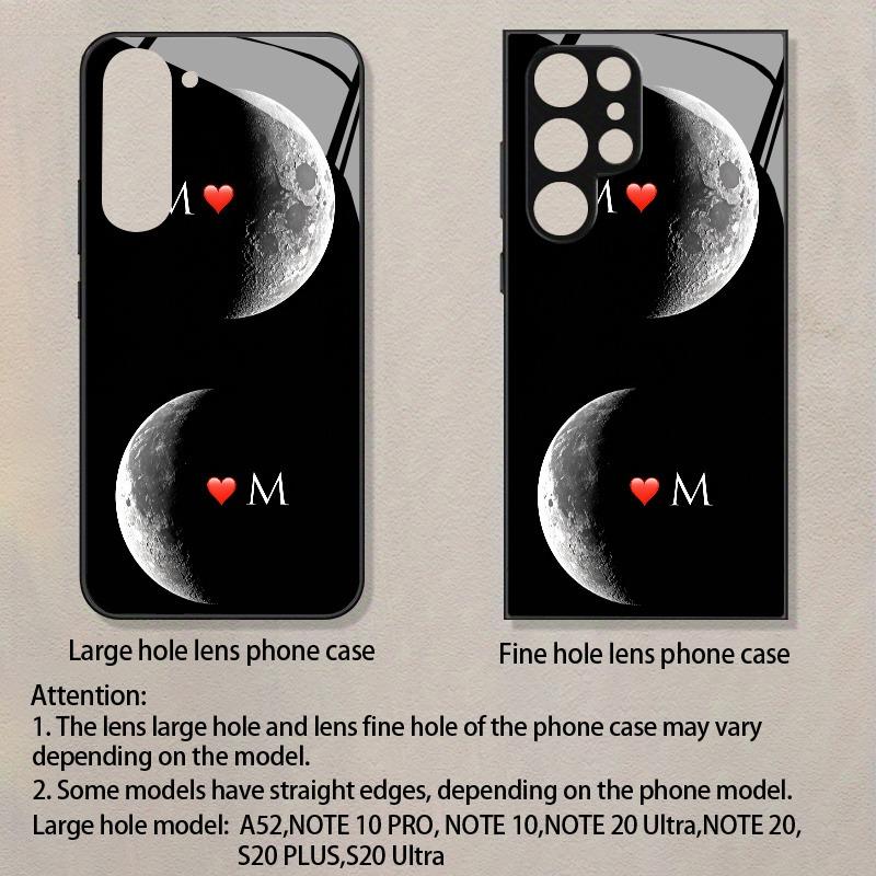 Premium Tempered Glass Phone For Galaxy S26 / S21 / S22 / S23 / S24 / S25 FE / Ultra / Plus Series. Dual Moon & Heart Design.