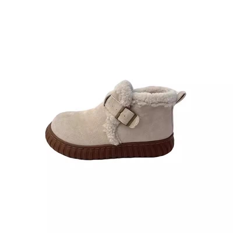 Snow boots children's 2025 new winter versatile velvet thickened non-slip warm one-word button fluffy cotton shoes women