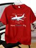 Unisexs Tee Cartoon Airplane And How Planes Fly Text Print Cotton Short Sleeve Male Casual Streetwear Daily Basic Fashion Top