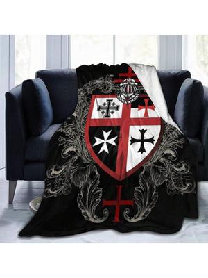 Knights Templar Cross Er Soft Warm Fleece Blanket, Comfortable Flannel Blanket, Four Season Blanket Suitable For Bedroom Bed And Sofa
