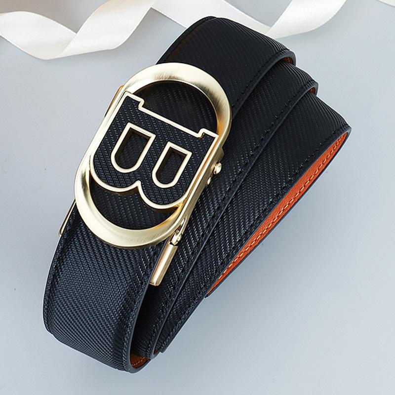 Four Seasons Available New Casual Belt Men'S Head Leather Automatic Buckle Pants Belt B-Button Trendy Belt