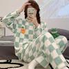 Cozy Cartoon Cat & Cherry Print Fleece Pajama Set for Women - Sets - Soft, Thickened, Long Sleeve, Round Neck