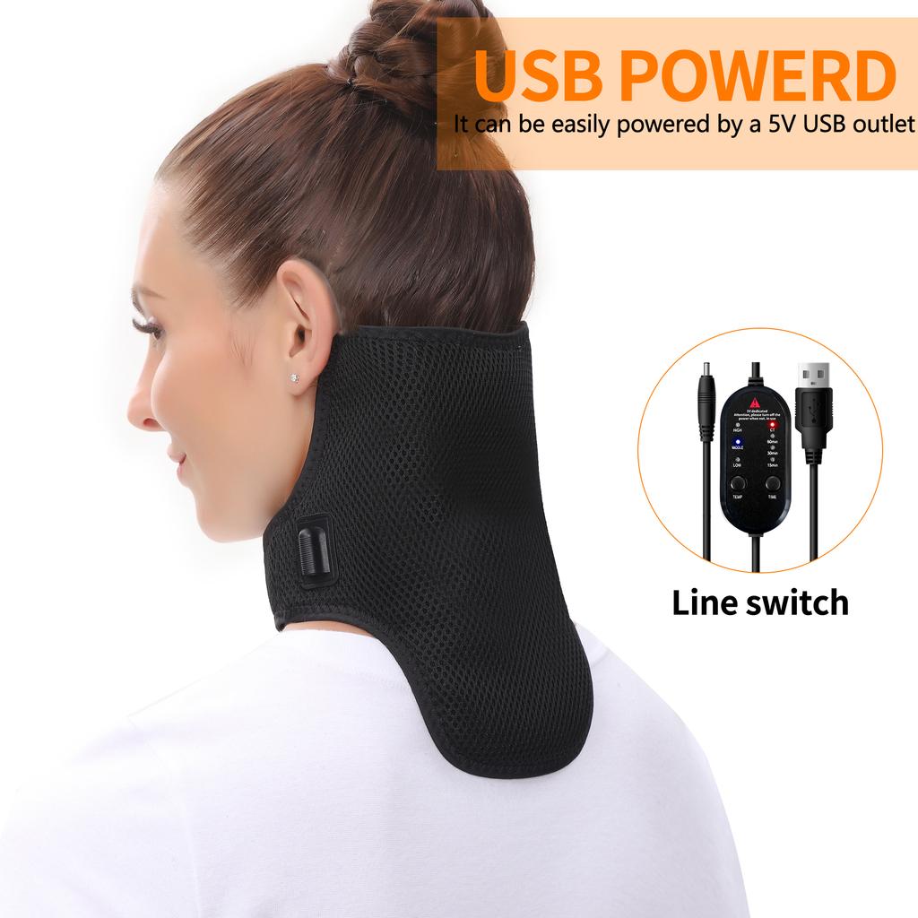 USB Heated Neck Support Portable Cervical Pain Relief Stable Pressure Relief for Home Office Driving