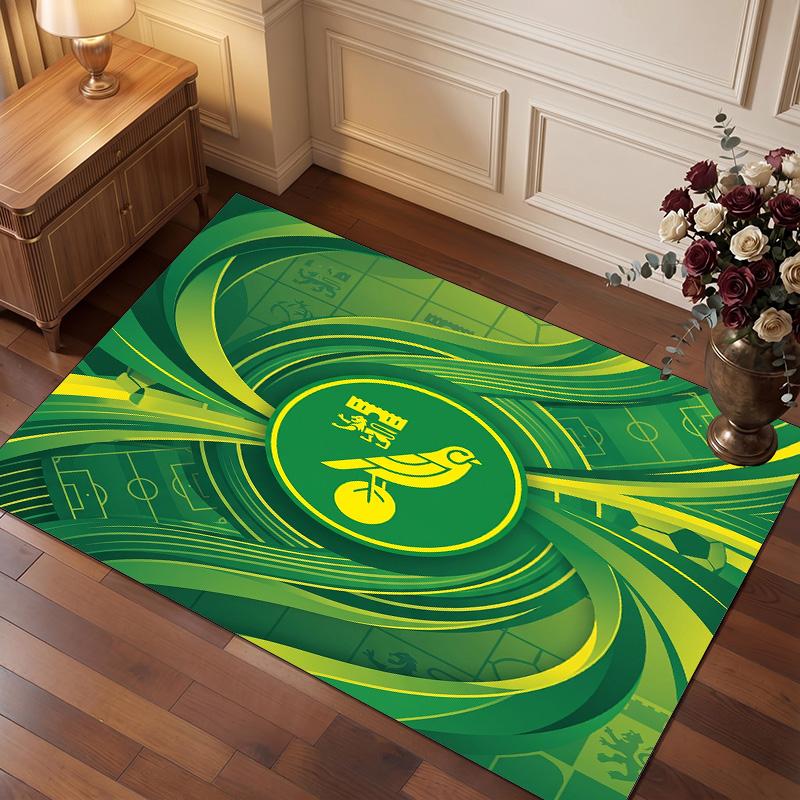 Norwich City Football Print Crystal Velvet Rug, Comfortable Water Absorbent Non Slip Indoor Floor Carpet
