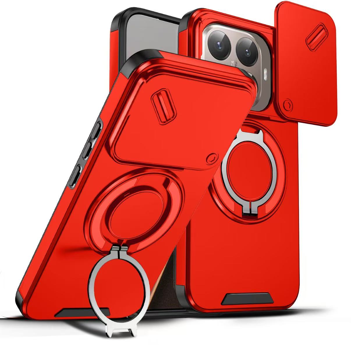 

Бронированный противоударный чехол для телефона с магнитной подставкой-кольцом для Xiaomi 15T 15T Pro, роскошный оранжевый фиолетовый чехол-книжка для защиты камеры Xiaomi 15T Pro красный