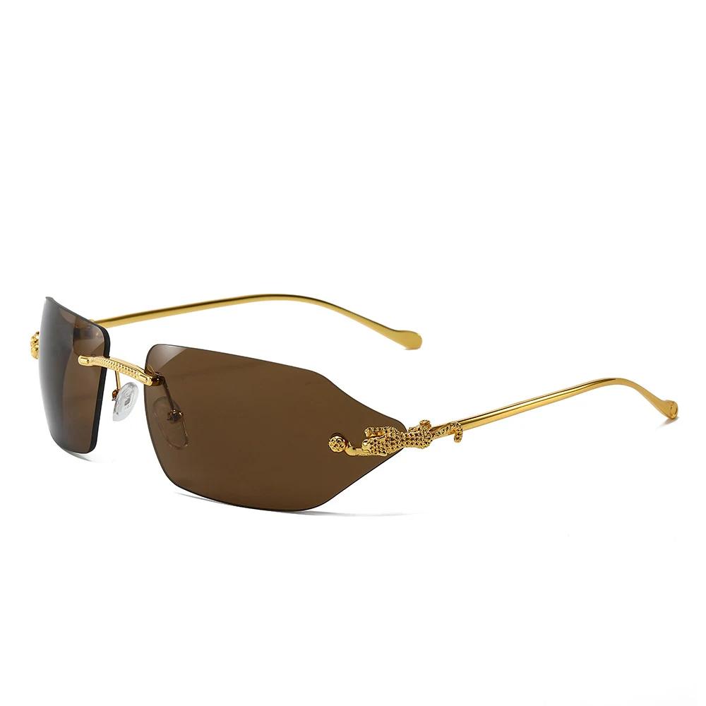 New Fashion Luxury Brand Designer Sunglasses Women Men Leopard 2026 Vintage Rimless Shades Glasses Elegant Cute Top Sunglasses