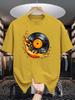Hot Flame Vinyl Record Print Unisexs Crew Neck T Shirt Retro Music Lover Graphic Short Sleeve Casual Cotton Streetwear Tees