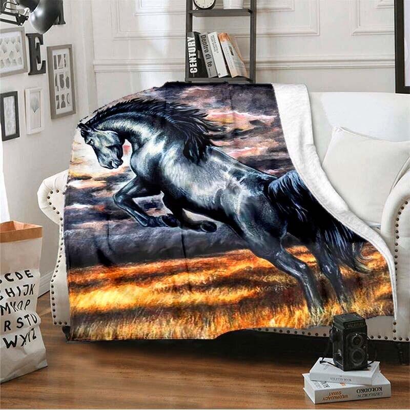 Horse Rose Blanket Animal Flannel Blankets 3D Art Print Blankets Sofa Bed Blankets for Adults Children Throw Blankets Home Decor