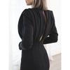 Frühling Sommer Damen Modekleid, Europäischer Amerikanischer Stil Hoher Kragen Schlitz Langes Maxikleid, Freizeitkleidung