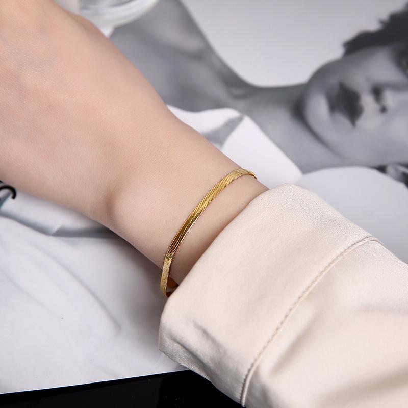 18K Gold Plated Titanium Steel Snake Chain Bracelet for Women