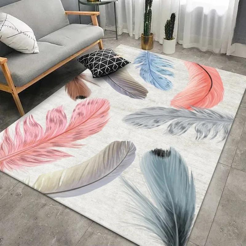 Geometric Feather Carpet for Living Room Modern Art Style Household Table Sofa Bedroom Bedside Area Rug Soft Bedroom Floor Mat