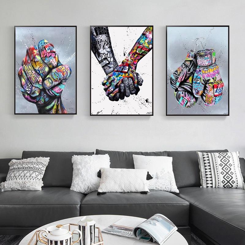 Abstract Hand Canvas Wall Art Painting Graffiti Street Pop Art Love Posters and Print Picture Modern Living Room Home Decoration