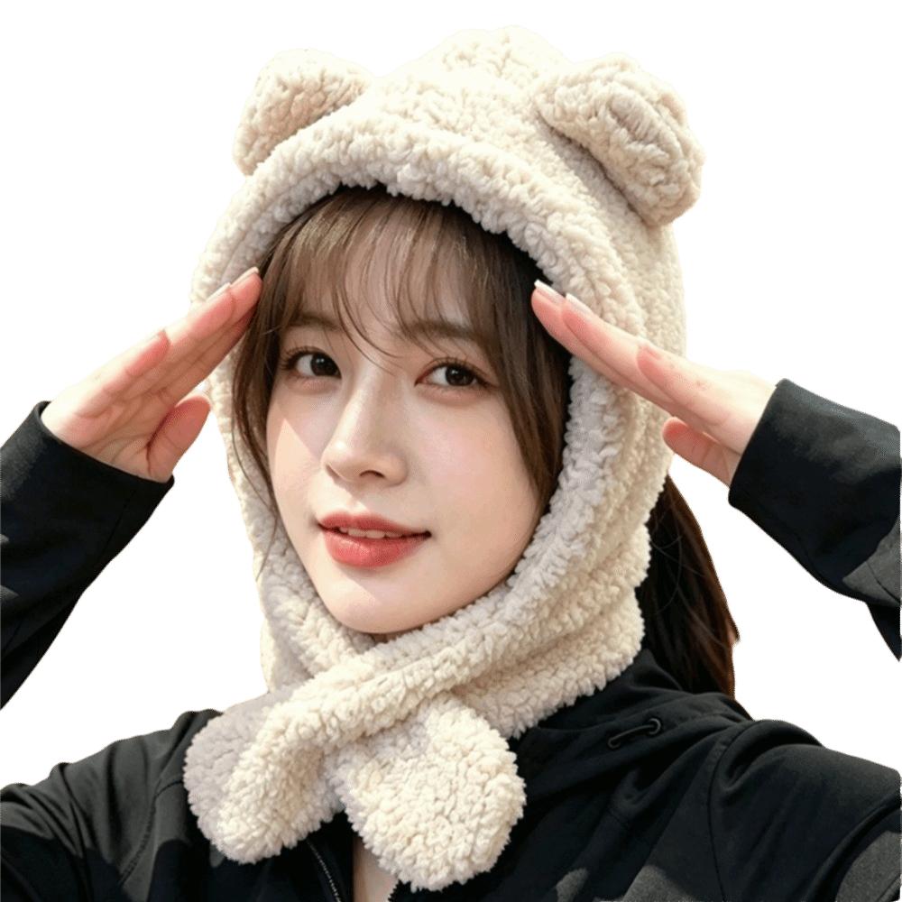 Winter 2-in-1 Cap Scarf Set Warm Neck Warmer Hat Cute Integrated Cap Scarf Outdoor