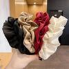 New  Korean Big Wide Ruffles Satin Bezel Black Coffee Neutral Solid Color Hairbands for Women Girls Hair Accessories