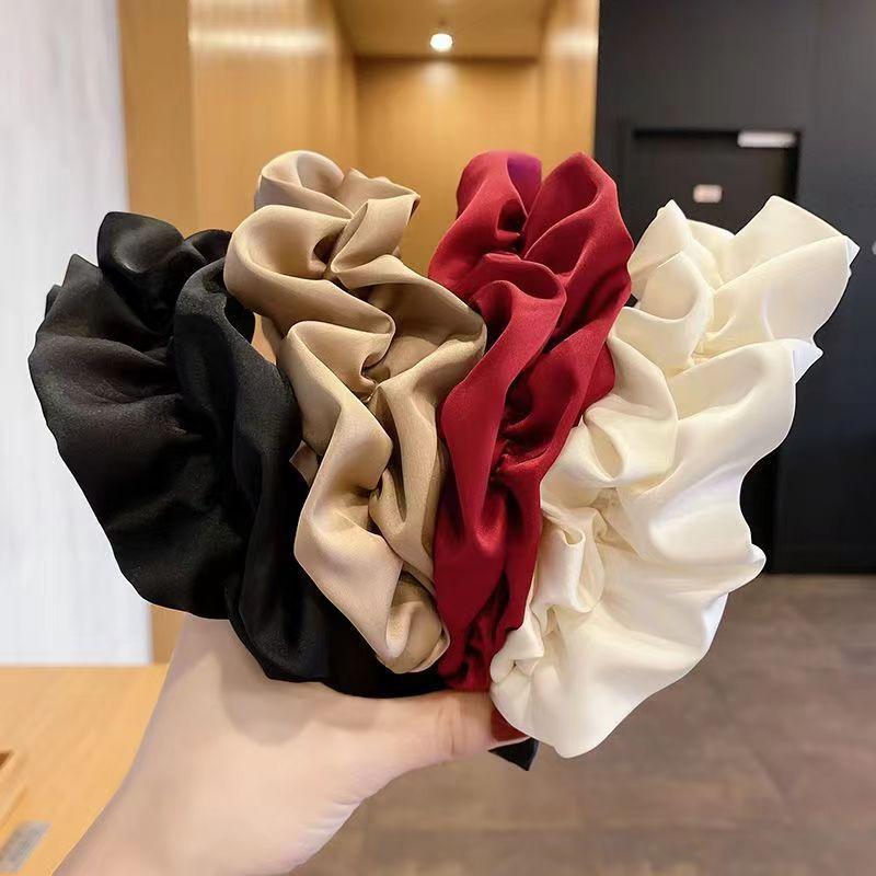 New  Korean Big Wide Ruffles Satin Bezel Black Coffee Neutral Solid Color Hairbands for Women Girls Hair Accessories