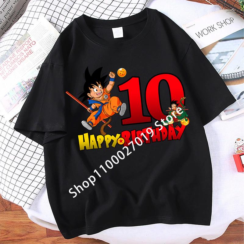 Dragon Ball Goku Children T-shirt Birthday Number Child Short Sleeve Top Fashion Tee Boys Cartoon Anime Cute Kids Clothes Gifts