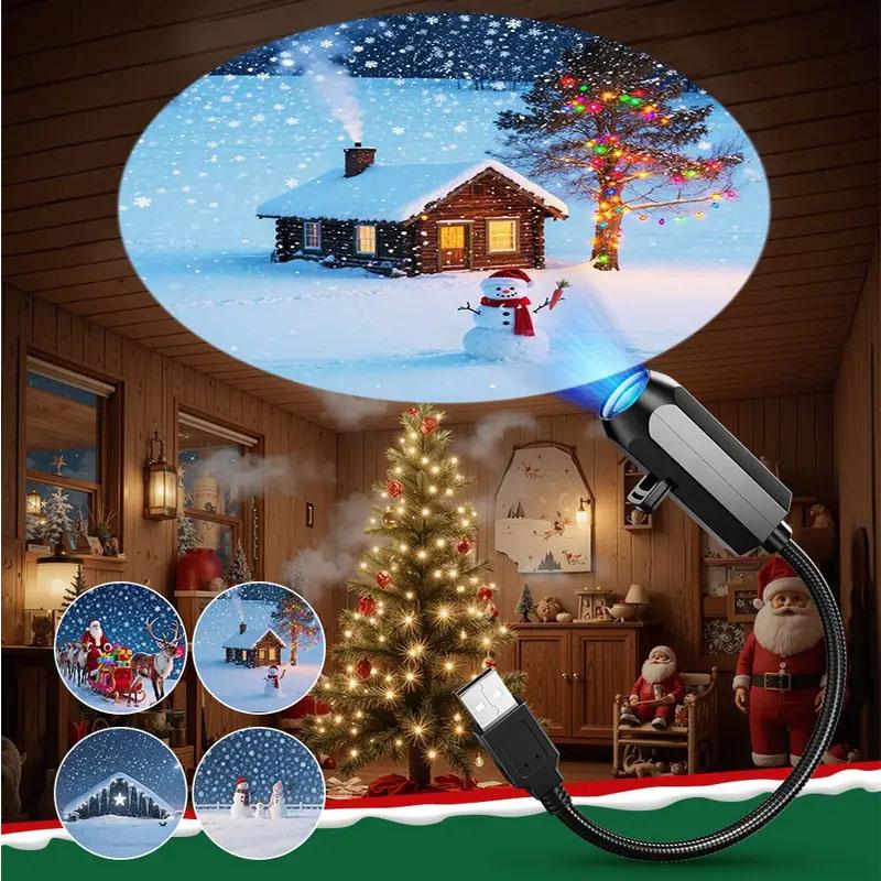 USB Christmas Projector Lights Bedroom Atmosphere Projection Decor 360° Rotating Night Light Creative Gift Holiday Ceiling Decor