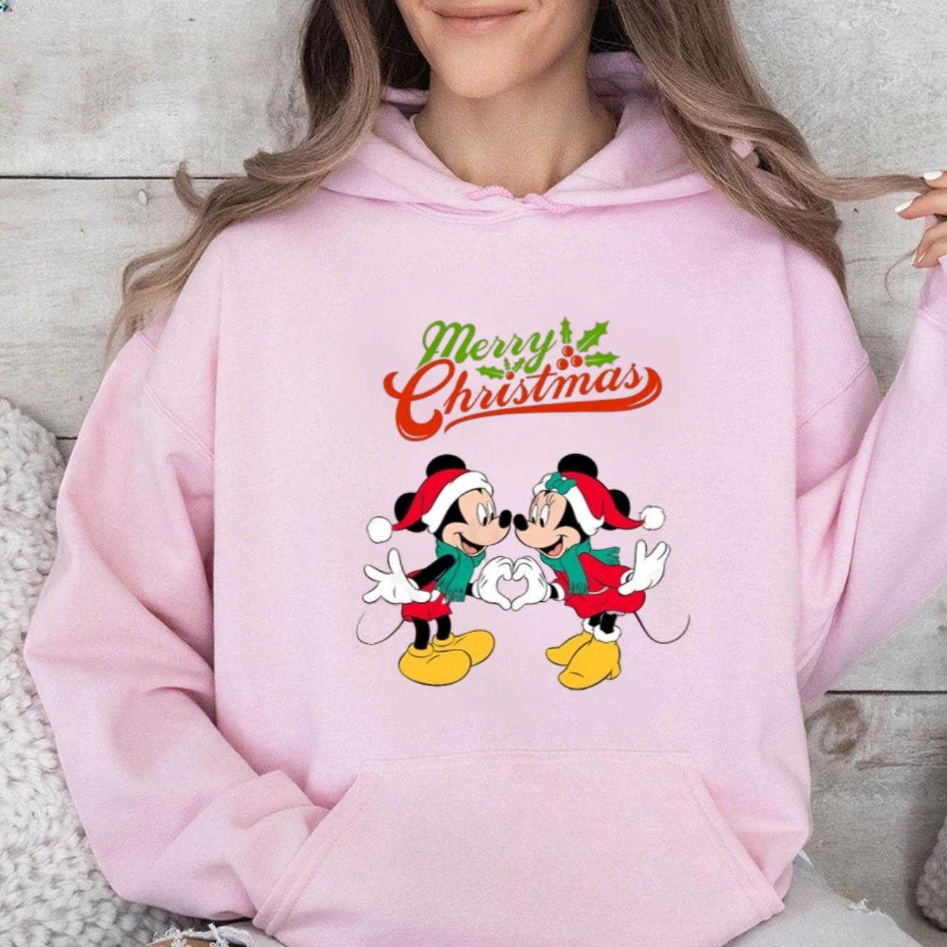 

Disney Parent-child Christmas Mickey Mouse Printed Multi-color Hooded Sweatshirt, A Fashionable American Brand Casual Top 3XL
