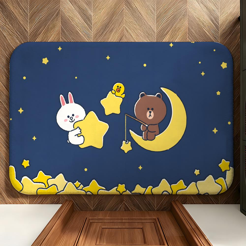 cartoon B-Brown and F-Friends Floor Mat Soft Flannel Floor Mat Suitable for Entryways, Living Rooms, Bedrooms, and Bathrooms