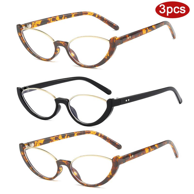 Protective Glasses 2pcs Cat Eye Clear Lens Glasses Frame Trendy Ultralight Women Anti Blue Light Glasses Rivet Design Eyeglasses