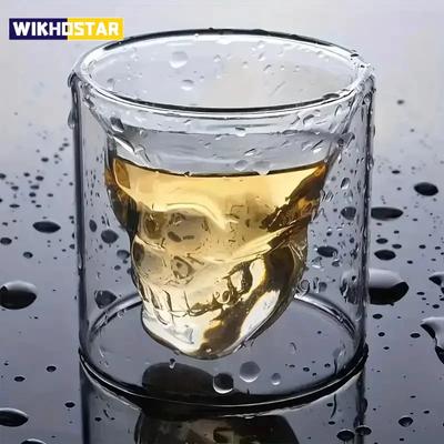 Vaso de whisky de doble pared con forma de calavera de terror de 75 ml/2,5 oz: perfecto para bourbon, vodka, cócteles, coñac, ginebra y whisky escocés.