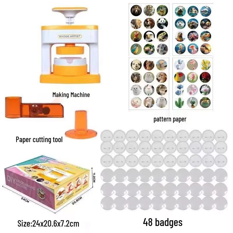 DIY Badge Maker: 58mm Brooch Craft Kit with Moon, Heart & Floral Designs