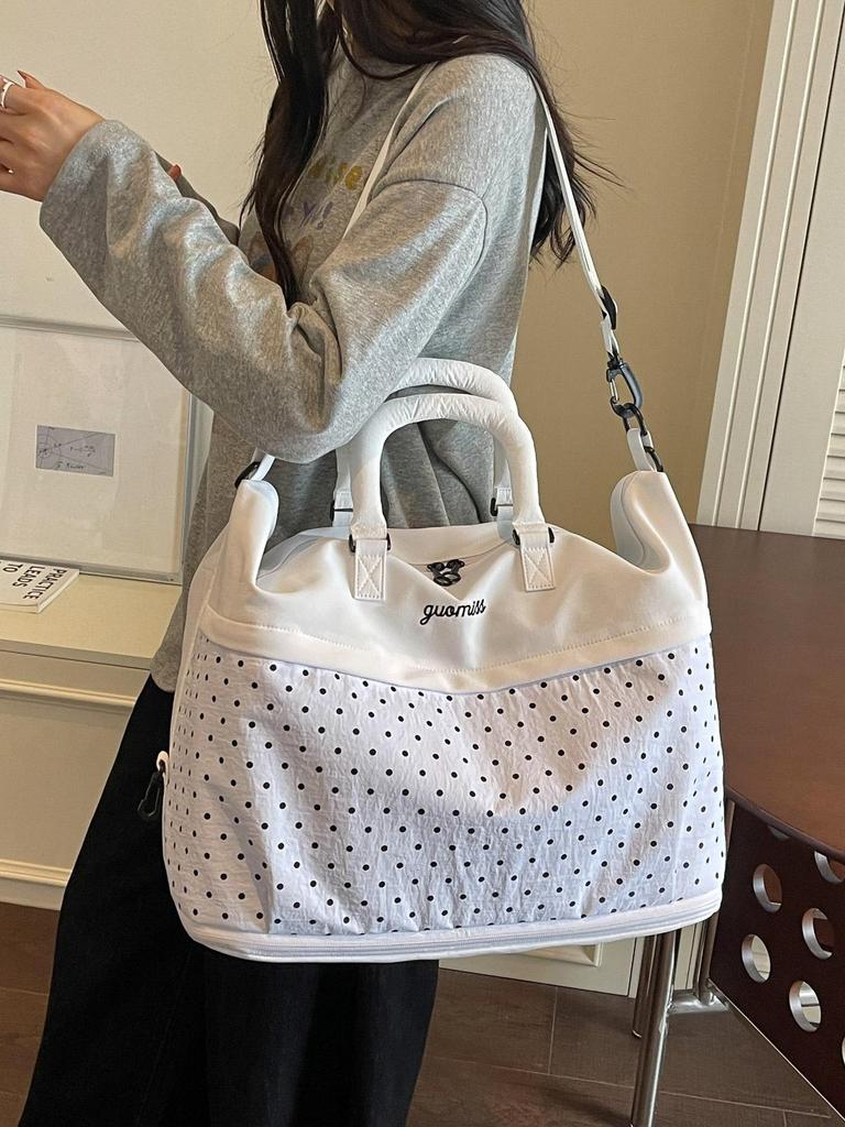 Expandable Large-Capacity Crossbody Travel Bag - Polka Dot, Lightweight, High-Grade, Maternity & Fitness Ready
