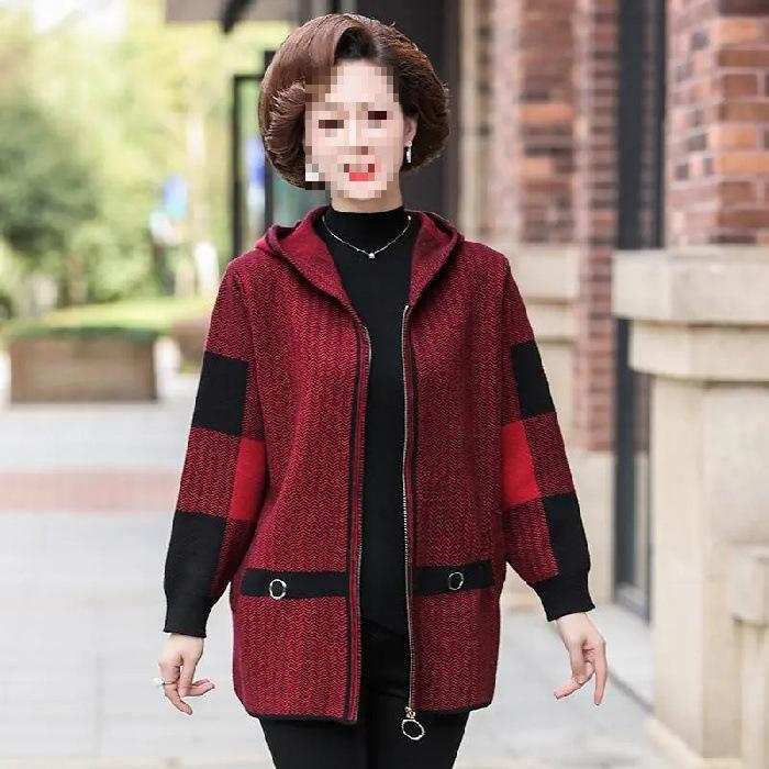 

Fat Mama Plus Size Double-Sided Fleece Hooded Jacket for Mid-Aged & Elderly (Spring/Autumn) L темно-красного