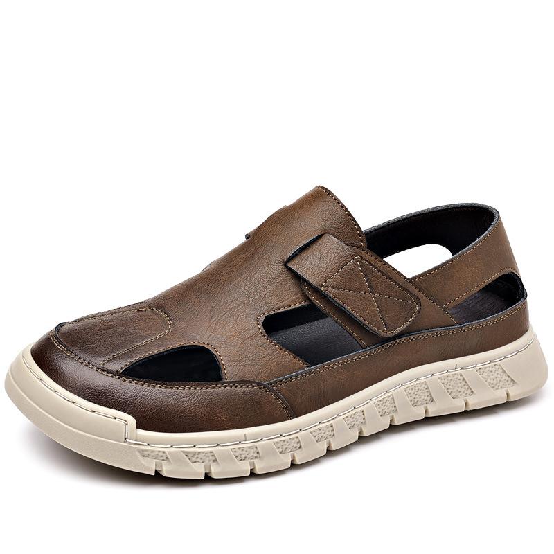 Baotou leather sandals men's beach shoes 2025 summer new Roman hollow fashion men's shoes