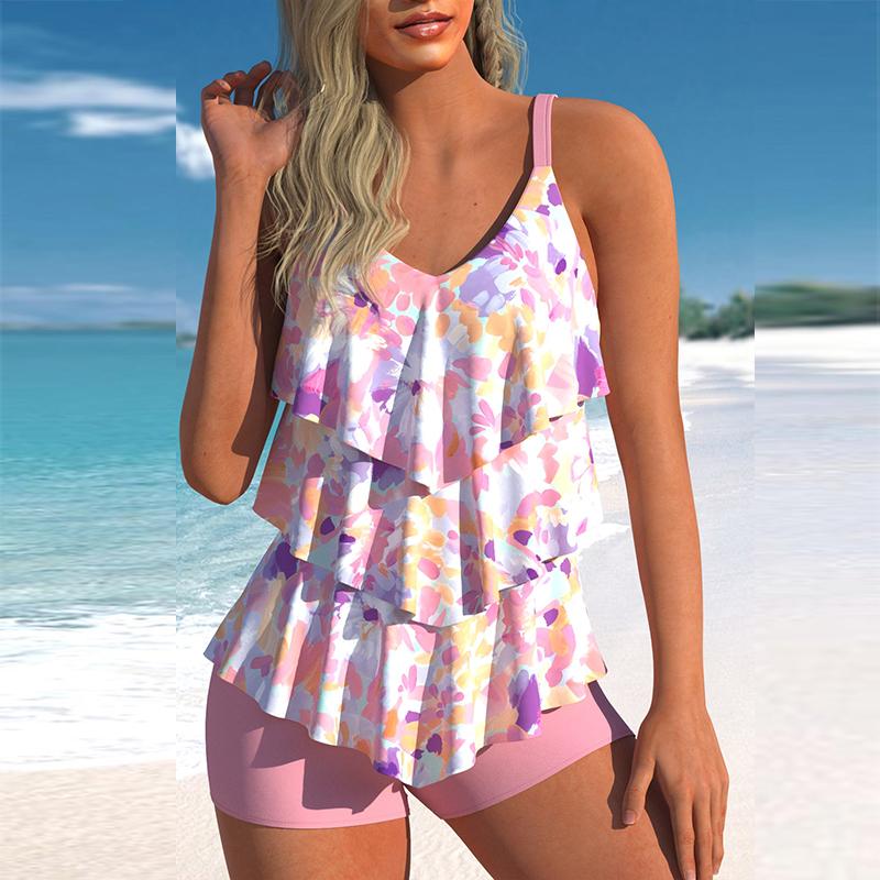 

Женский купальник-бикини-танкини с бретелькой на шее и золотыми волнами 5XL розовый