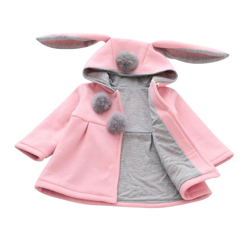 Palton de iarnă pentru fete, drăguț, urechi de iepure, jachetă din bumbac cu glugă pentru copii, fetiță, cu nasturi, îmbrăcăminte caldă pentru copii, haine de iarnă