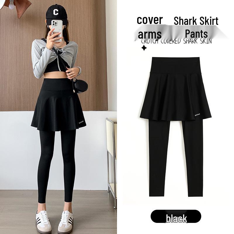 Versatile Women's Slimming Plus Size Yoga Leggings with Skirt Overlay - Nine-Point Summer Pants